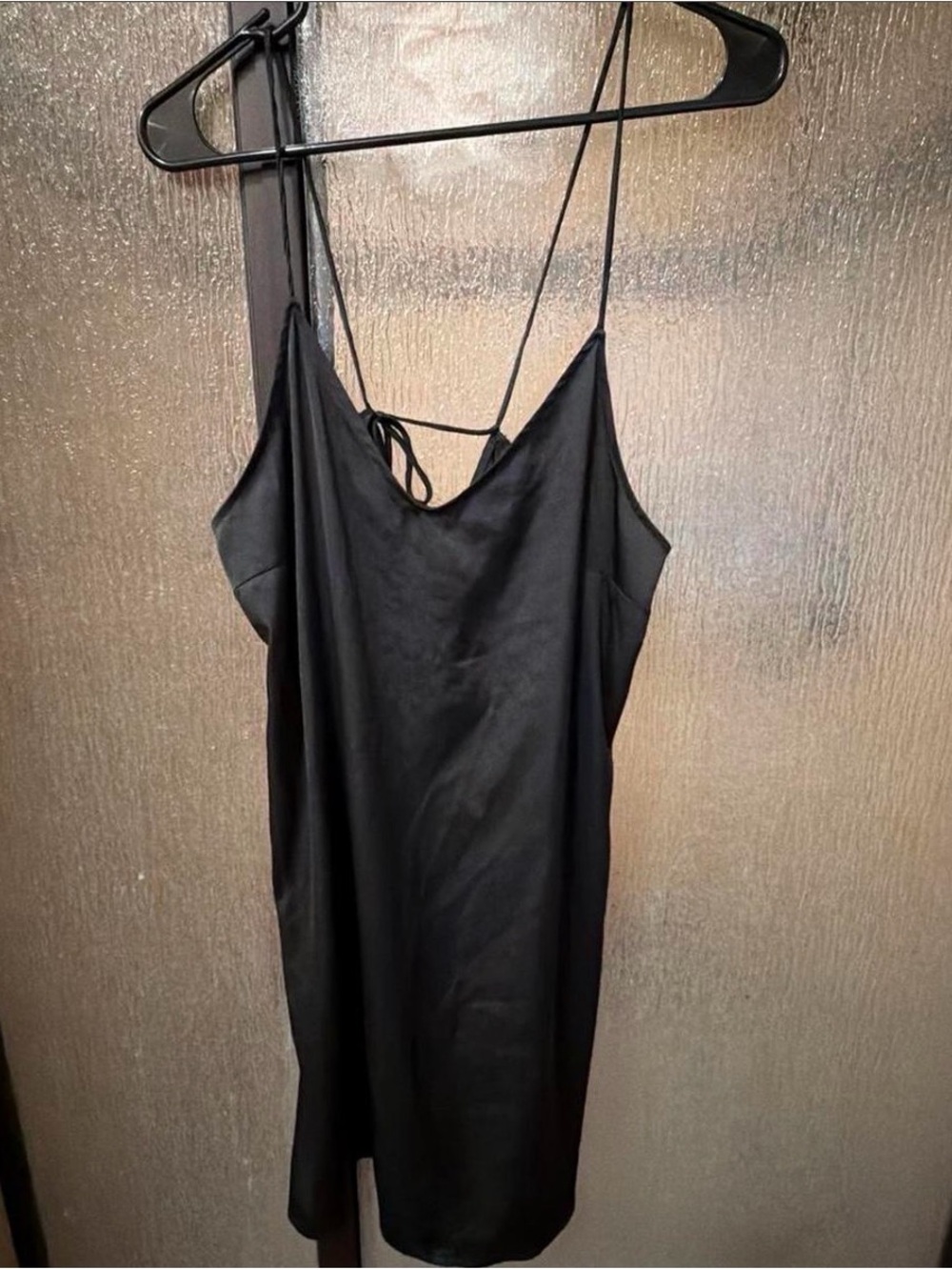 stars above Black Satin-Look Slip Dress with Tie Back